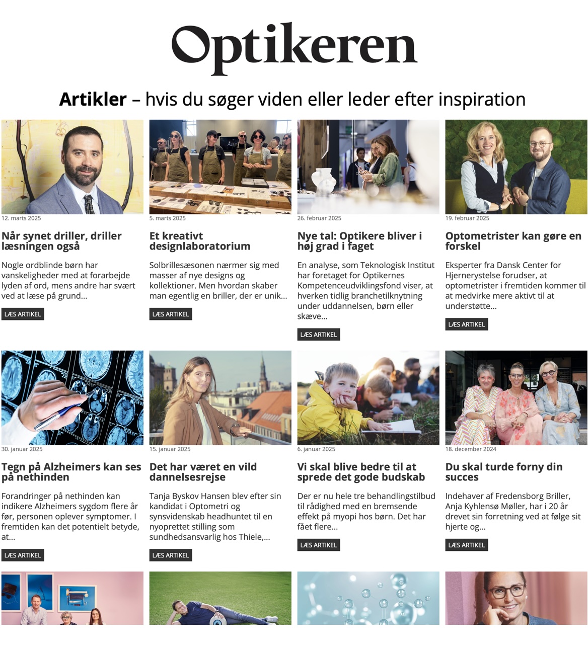 Opsætning + design af kampagneartikler til magasinet Optikerens website (WordPress)